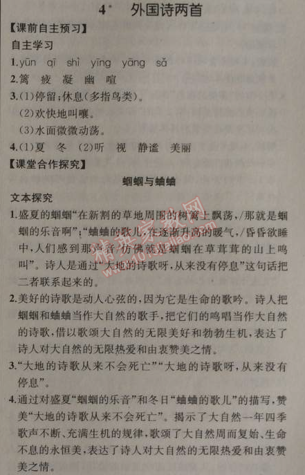 2014年同步導(dǎo)學(xué)案課時練九年級語文上冊人教版河北專版 4、外國詩兩首