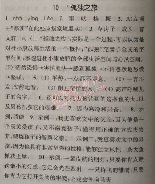 2014年通城學(xué)典課時作業(yè)本九年級語文上冊人教版 10、孤獨(dú)之旅（曹文軒）