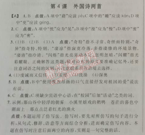 2014年綜合應用創(chuàng)新題典中點九年級語文下冊人教版 4、外國詩兩首