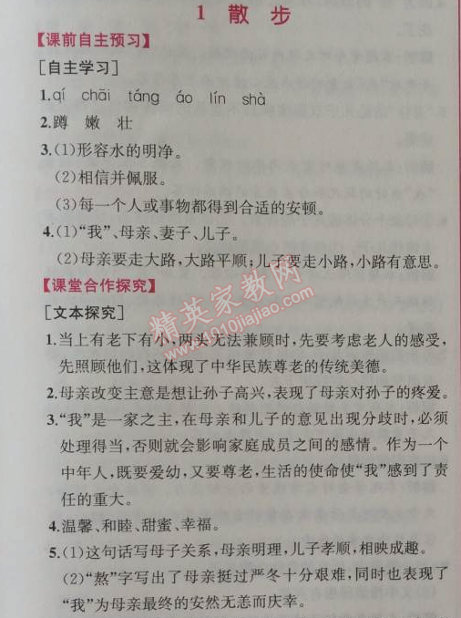 2014年同步導(dǎo)學(xué)案課時(shí)練七年級(jí)語(yǔ)文上冊(cè)人教版 第1課