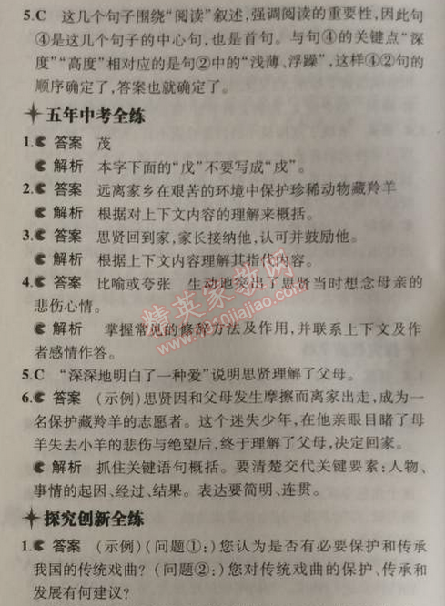 2014年5年中考3年模擬初中語文九年級上冊語文版 19