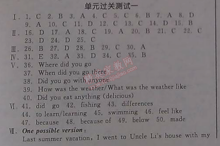 2014年全品學(xué)練考八年級(jí)英語(yǔ)上冊(cè)新目標(biāo)人教版 單元過(guò)關(guān)測(cè)試1