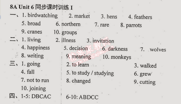 2014年時代新課程初中英語八年級上冊 第6單元同步課時訓(xùn)練一