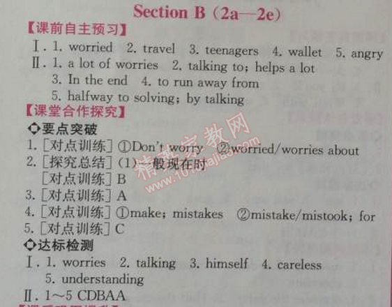 2014年同步导学案课时练八年级英语上册人教版 10单元