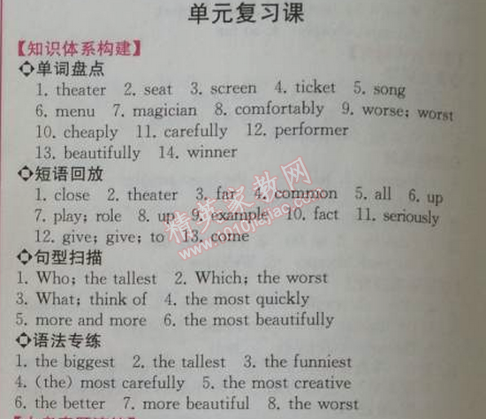 2014年同步導(dǎo)學(xué)案課時練八年級英語上冊人教版 單元復(fù)習(xí)課