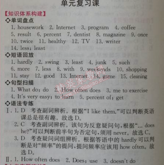 2014年同步导学案课时练八年级英语上册人教版 单元复习课