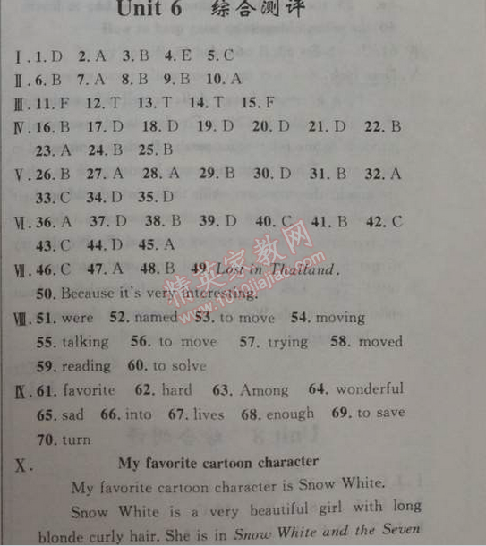 2014年初中同步测控优化设计八年级英语下册人教版 6单元综合测评