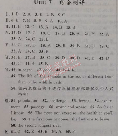 2014年初中同步测控优化设计八年级英语下册人教版 7单元综合测评