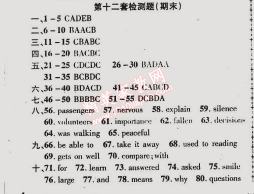 2015年金榜行動八年級英語下冊人教版 第十二套檢測題