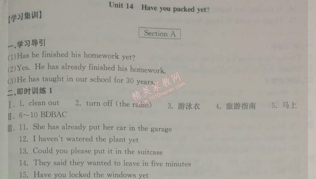 2014年長江作業(yè)本同步練習(xí)冊九年級英語下冊人教版 14單元1