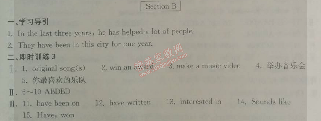 2014年長(zhǎng)江作業(yè)本同步練習(xí)冊(cè)九年級(jí)英語(yǔ)下冊(cè)人教版 2