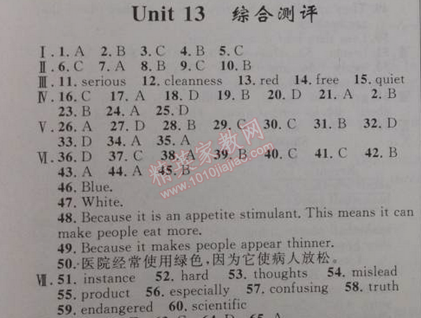 2014年初中同步測(cè)控優(yōu)化設(shè)計(jì)九年級(jí)英語全一冊(cè)人教版 13單元綜合評(píng)價(jià)