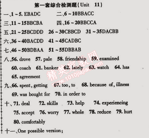 2015年金榜行动九年级英语下册人教版 第一套综合检测题