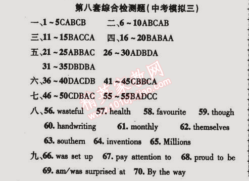 2015年金榜行動(dòng)九年級(jí)英語下冊(cè)人教版 第八套綜合檢測(cè)題