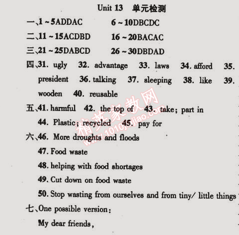 2015年金榜行動(dòng)九年級英語下冊人教版 十三單元檢測