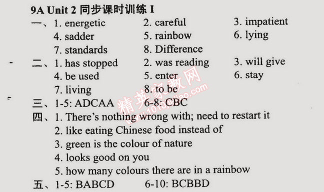 2014年時(shí)代新課程初中英語(yǔ)九年級(jí)上冊(cè) 2單元同步課時(shí)訓(xùn)練一