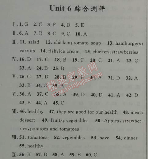 2014年初中同步測控優(yōu)化設(shè)計(jì)七年級英語上冊人教版 6單元綜合測評