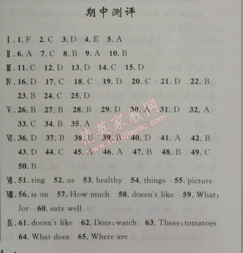 2014年初中同步測(cè)控優(yōu)化設(shè)計(jì)七年級(jí)英語(yǔ)上冊(cè)人教版 期中測(cè)評(píng)