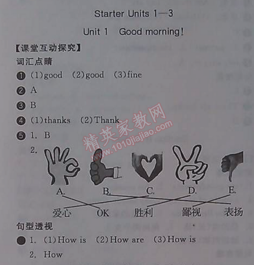 2014年全品学练考七年级英语上册新目标人教版 1单元