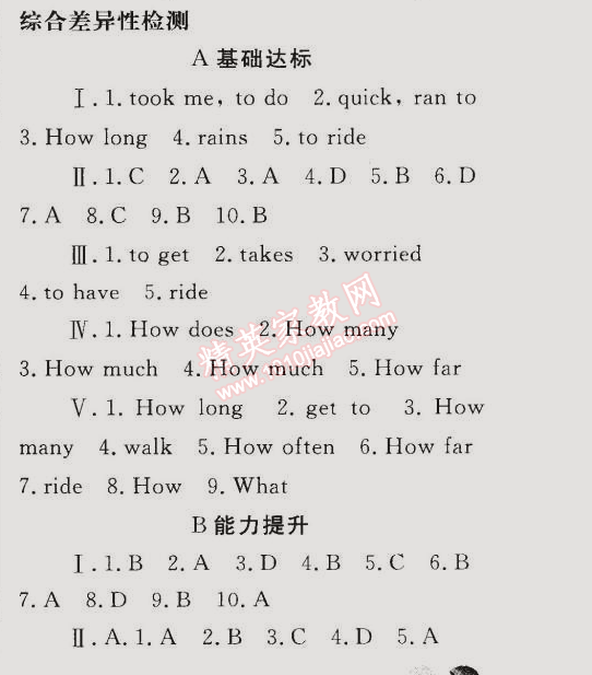 同步轻松练习七年级英语下册人教版 综合差异性检测