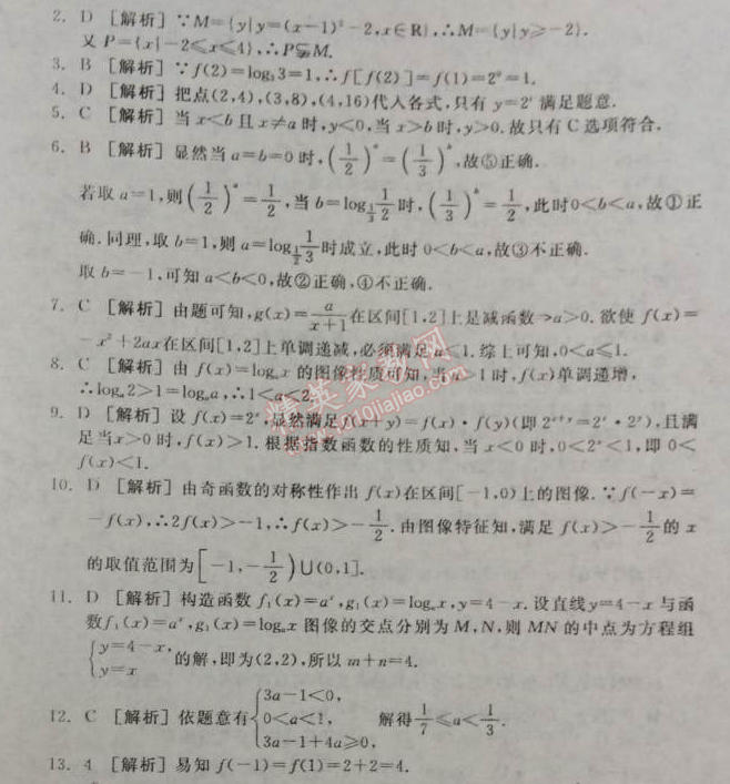 2014年全品学练考测评卷高中数学必修1人教A版 特色专题训练