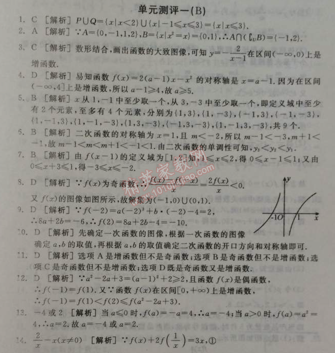 2014年全品学练考测评卷高中数学必修1人教A版 单元测评一B