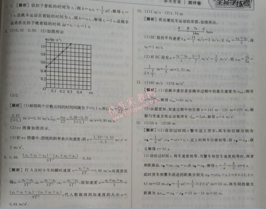 2014年全品學(xué)練考測(cè)評(píng)卷高中物理必修1人教版 單元測(cè)評(píng)二A