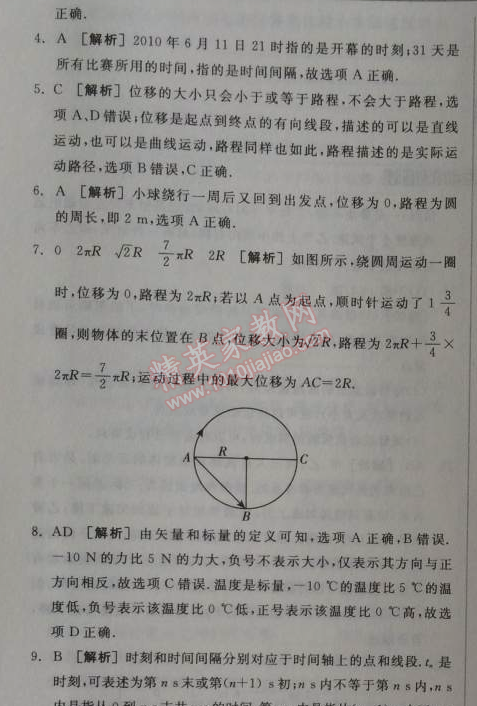 2014年全品學(xué)練考測評卷高中物理必修1人教版 2