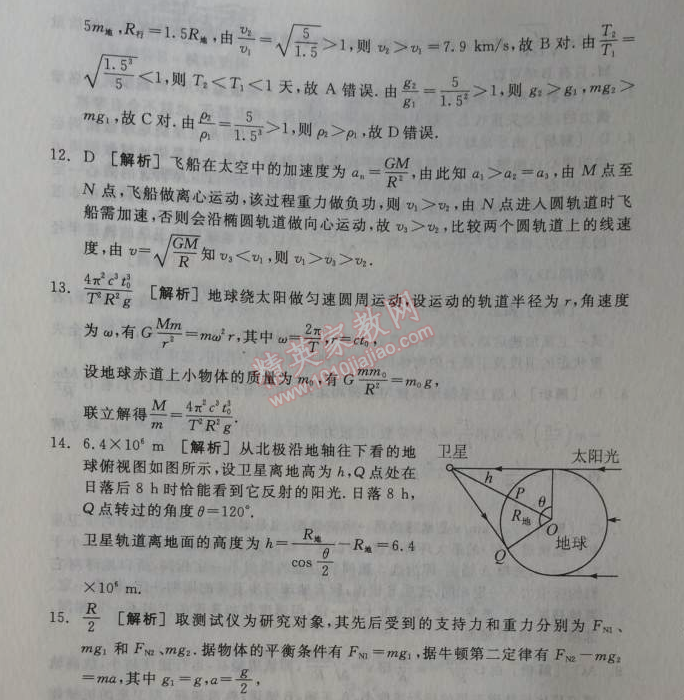 2014年全品学练考测评卷高中物理必修2人教版 单元测评六B