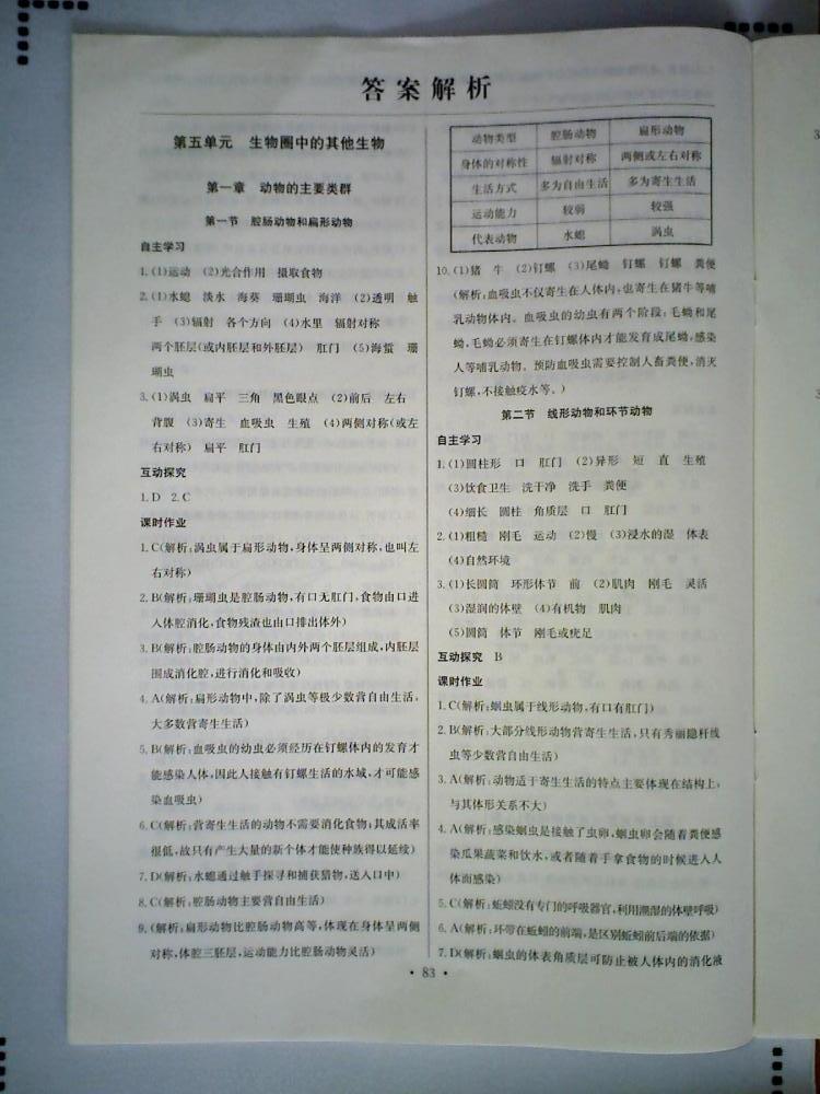 長江全能學案同步練習冊八年級生物學上冊人教版 第1頁