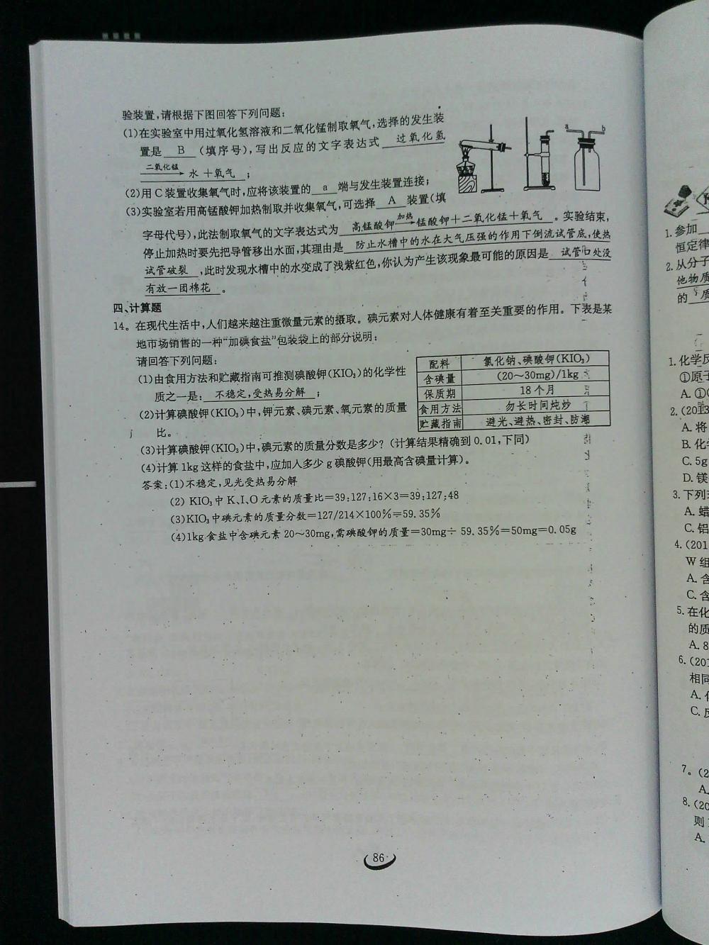 2015新觀察課時(shí)作業(yè)九年級(jí)化學(xué)上冊(cè) 第86頁