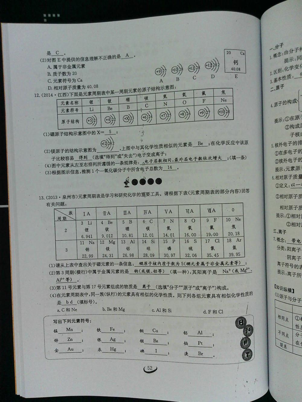 2015新觀察課時(shí)作業(yè)九年級(jí)化學(xué)上冊(cè) 第52頁(yè)