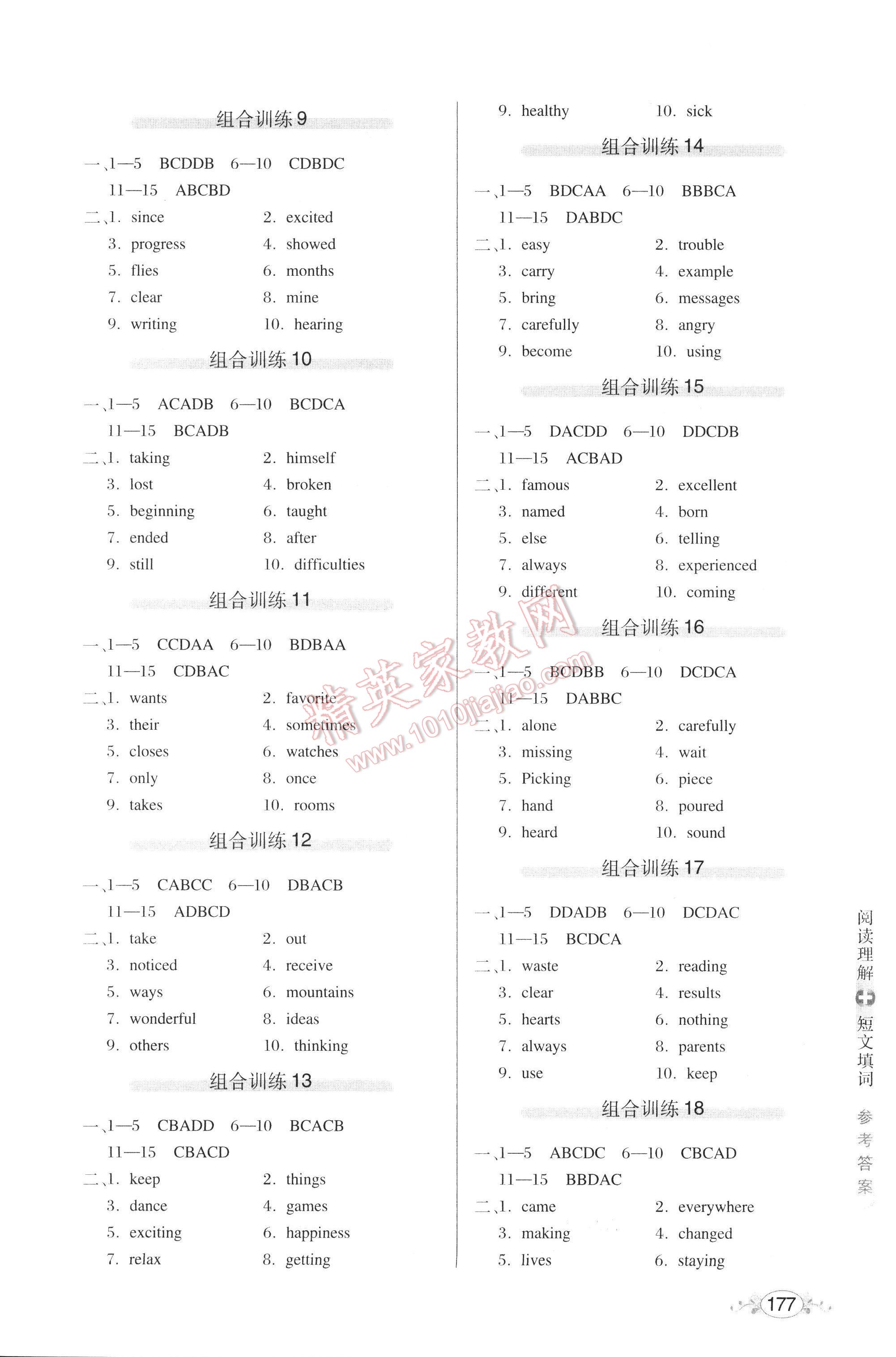 中學(xué)英語組合訓(xùn)練（閱讀理解+短文填詞）八年級 第177頁