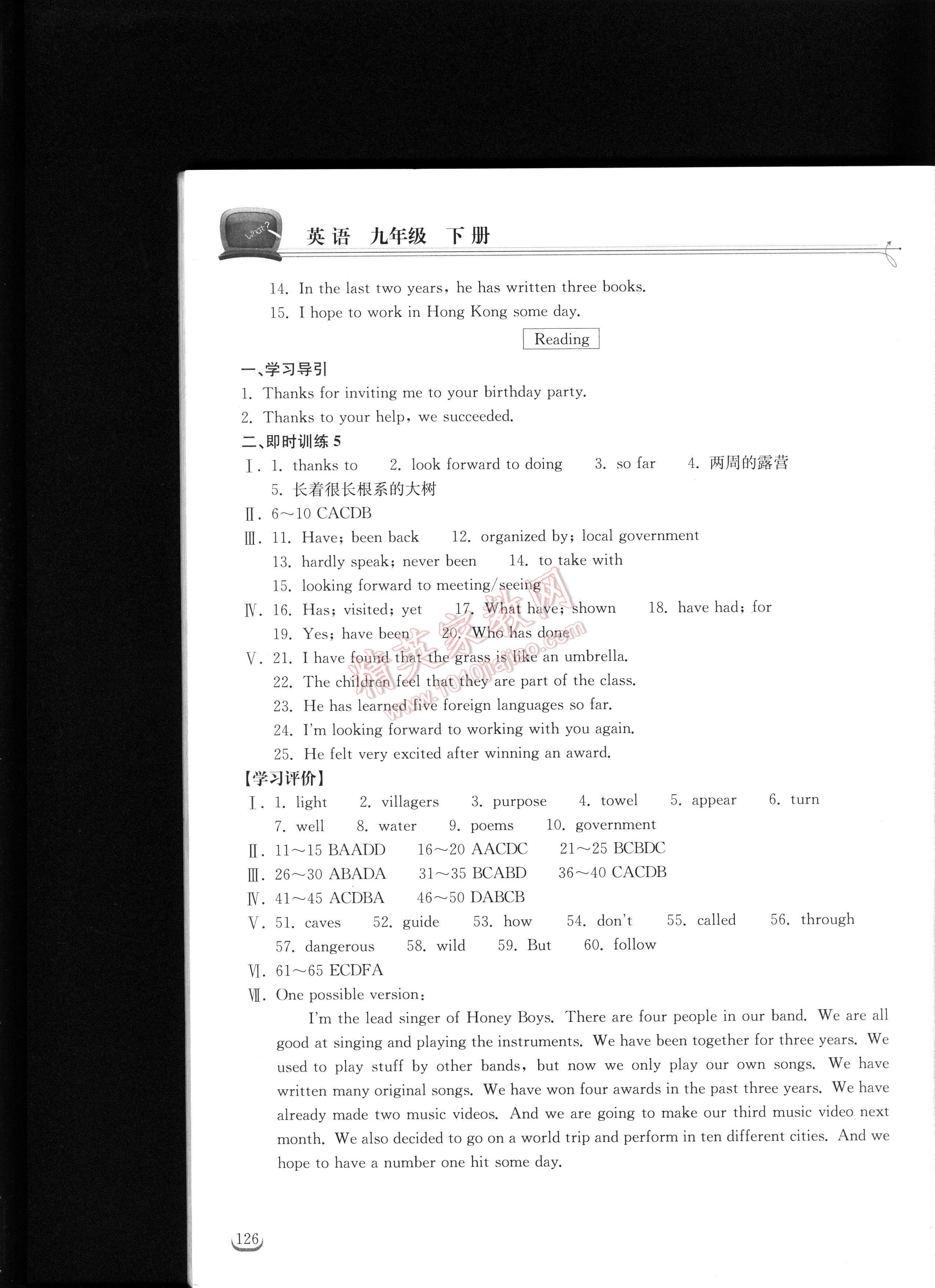 长江作业本同步练习册英语九年级下册人教版 第126页