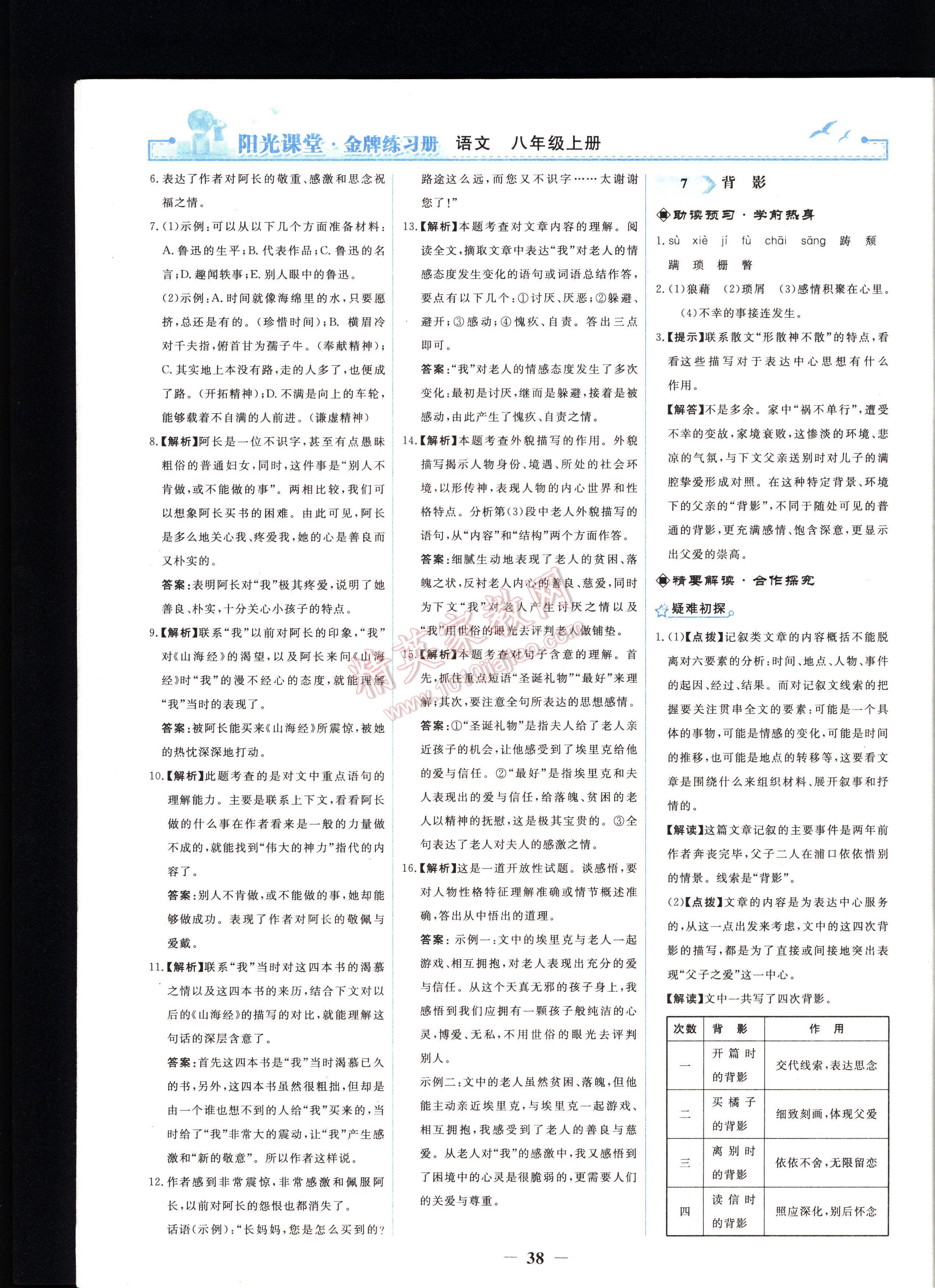 陽光課堂金牌練習(xí)冊語文八年級上冊人教版 第38頁