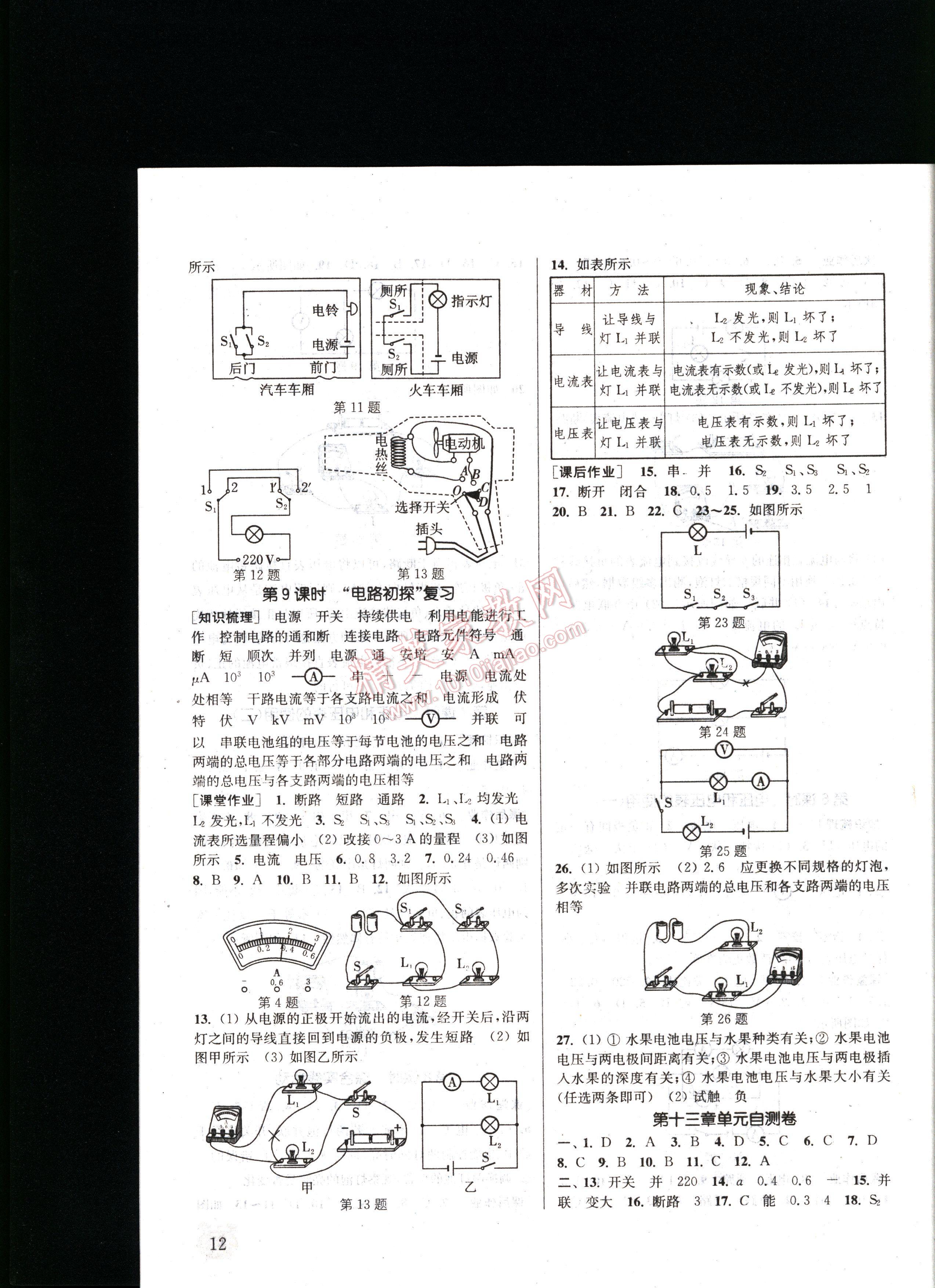 通城學(xué)典課時(shí)作業(yè)本九年級物理上冊蘇科版 第12頁