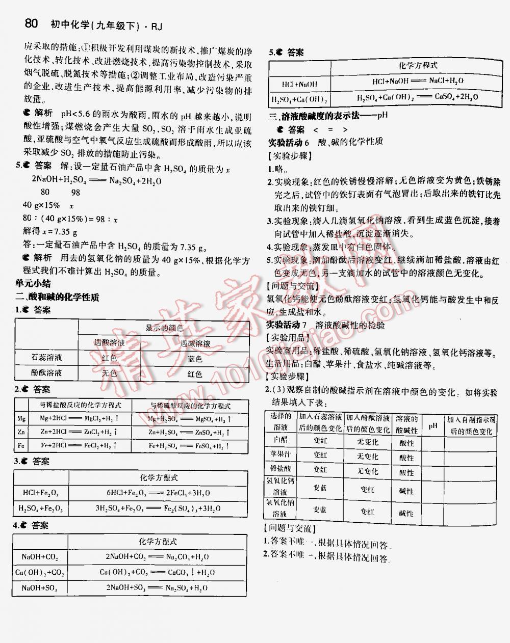 2016年5年中考3年模擬九年級(jí)初中化學(xué)下冊(cè)人教版 第80頁