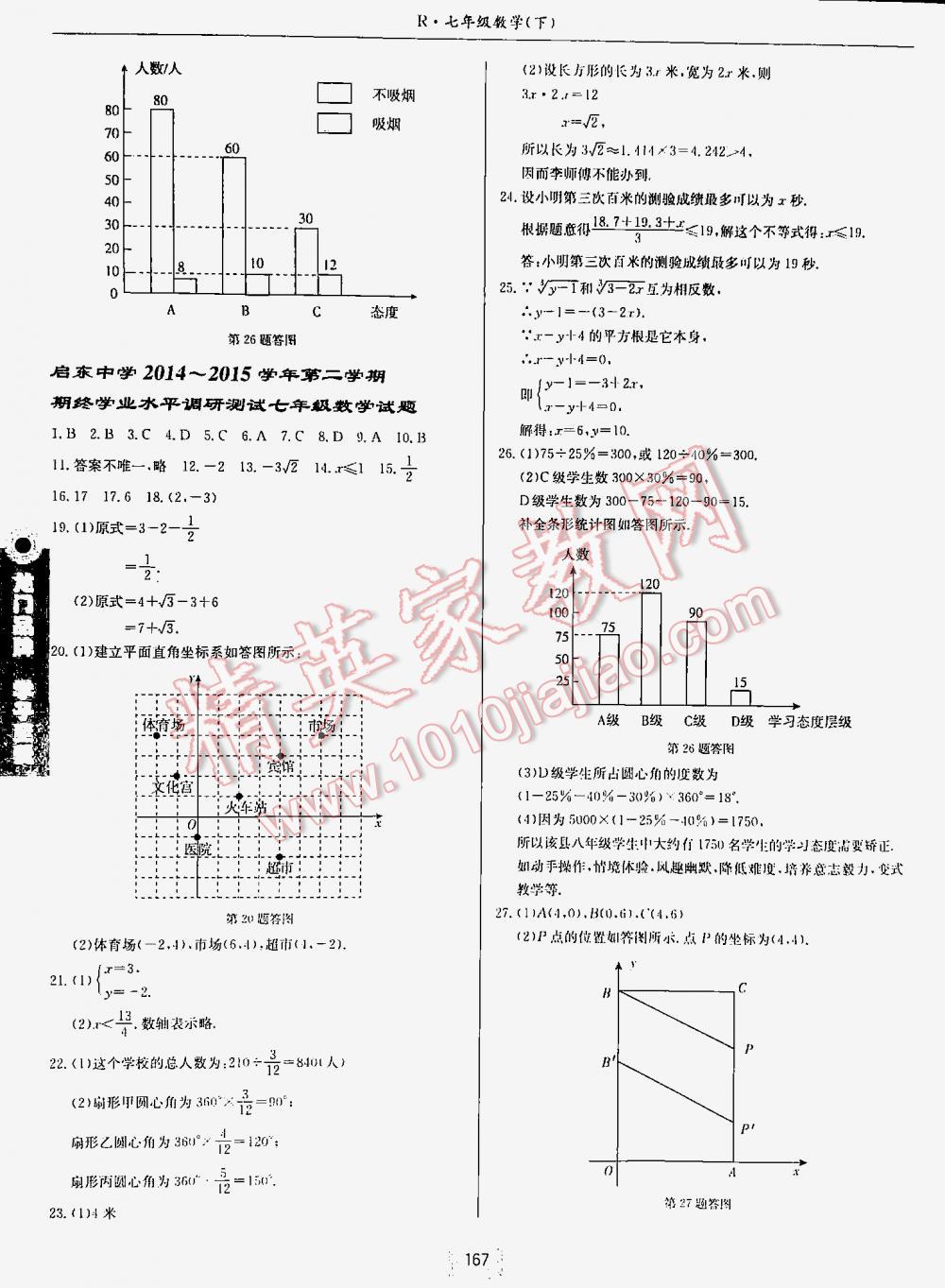 2016年启东中学作业本七年级数学下册人教版 第167页