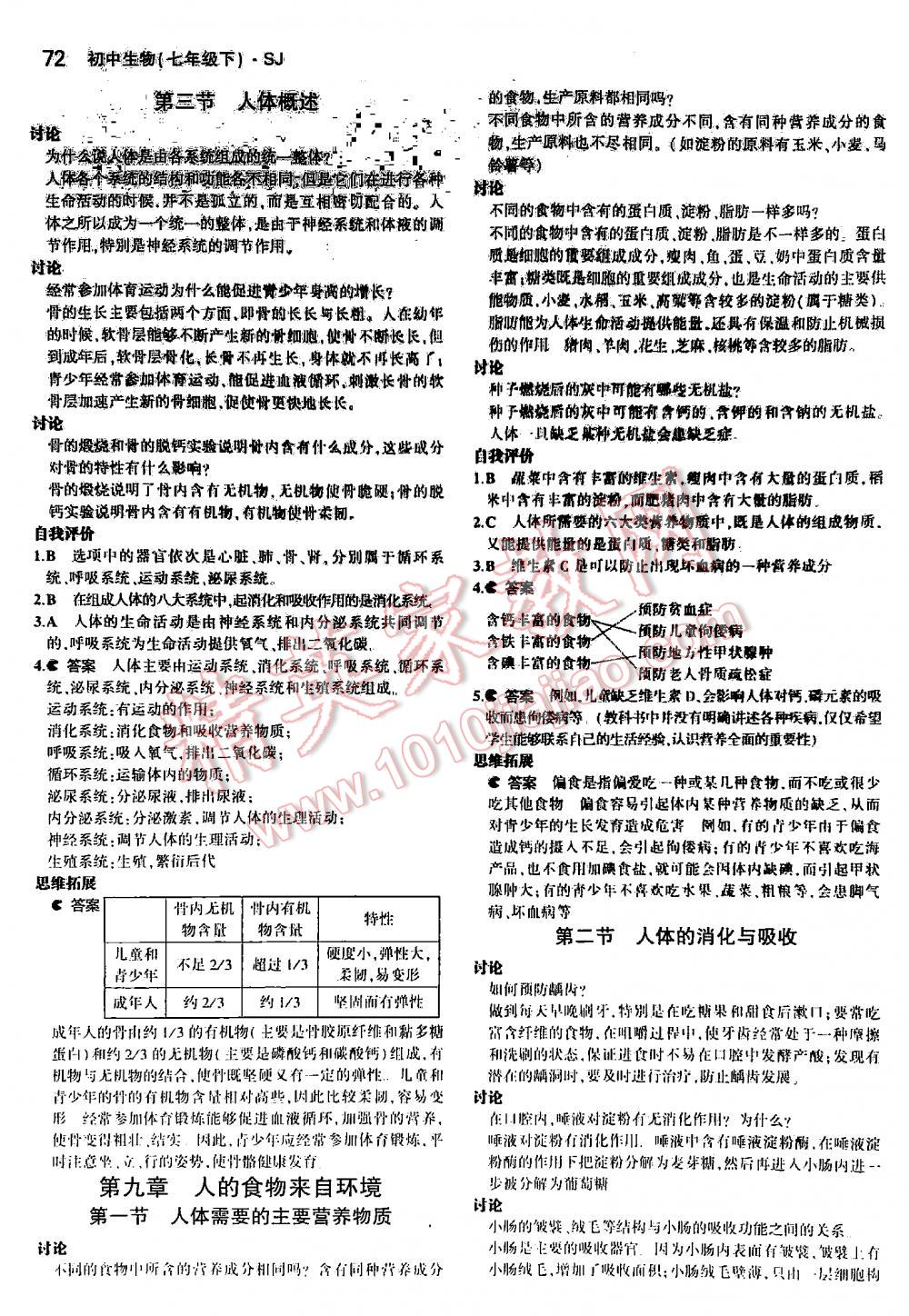 2016年5年中考3年模擬初中生物七年級下冊蘇教版 第72頁