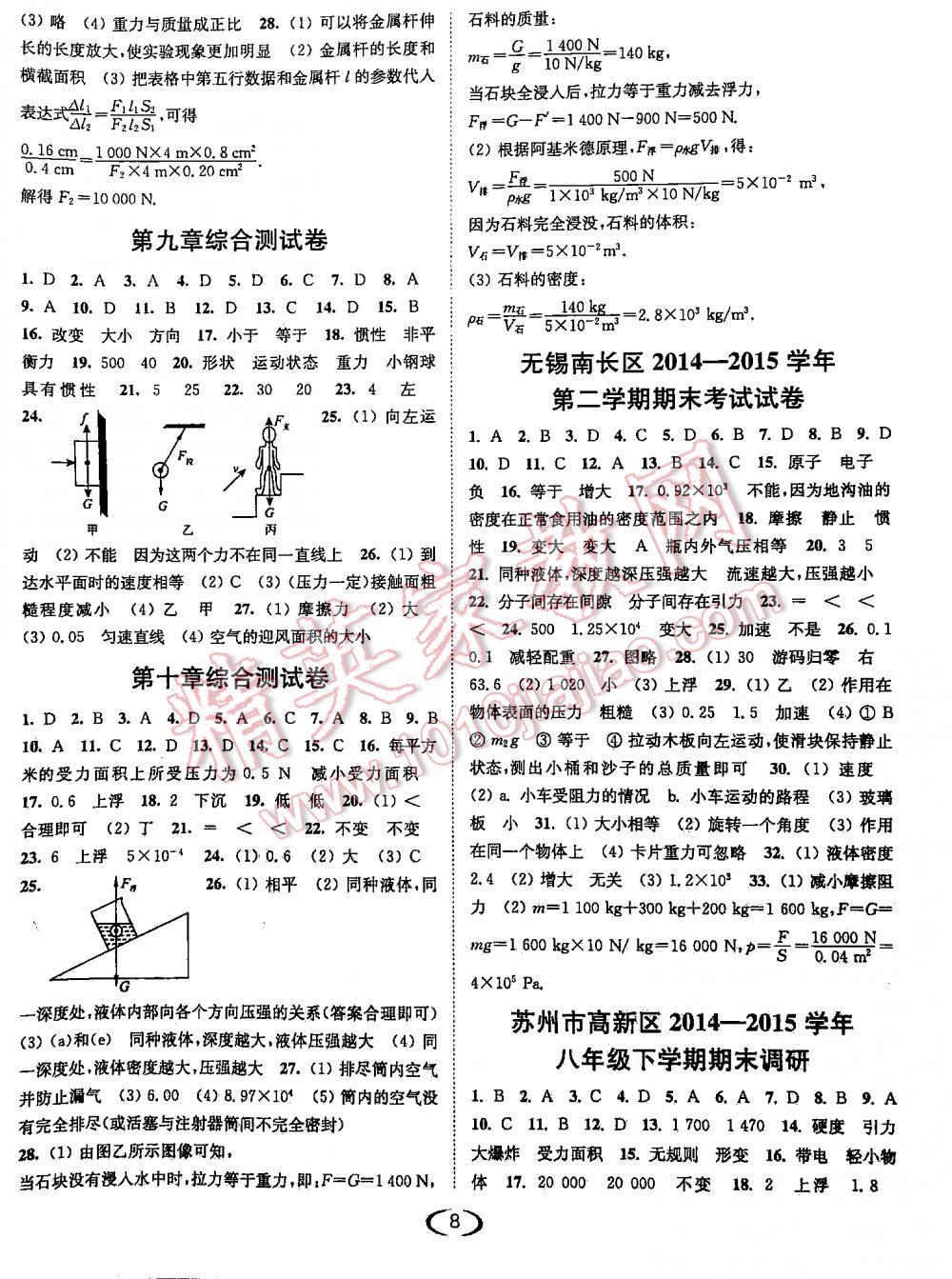 2016年亮点给力提优课时作业本物理八年级下江苏版 第8页