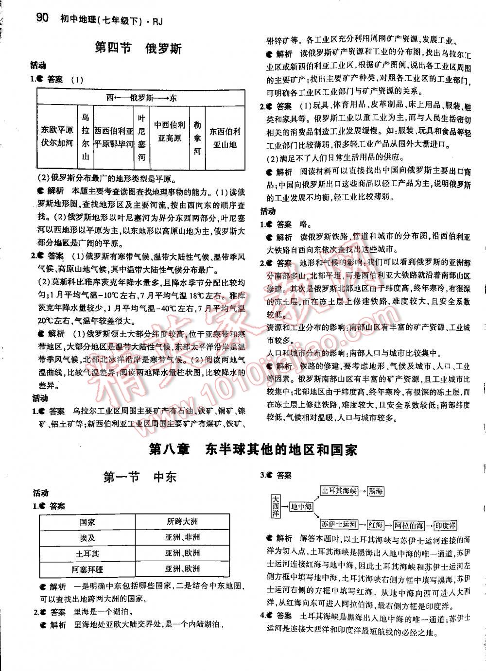 2016年 5年中考3年模拟初中地理七年级下册人教版 第90页
