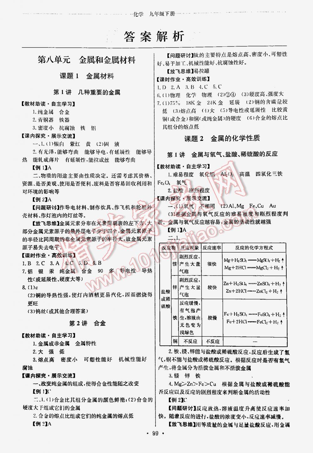 2016年能力培养与测试九年级化学下册人教版 第1页