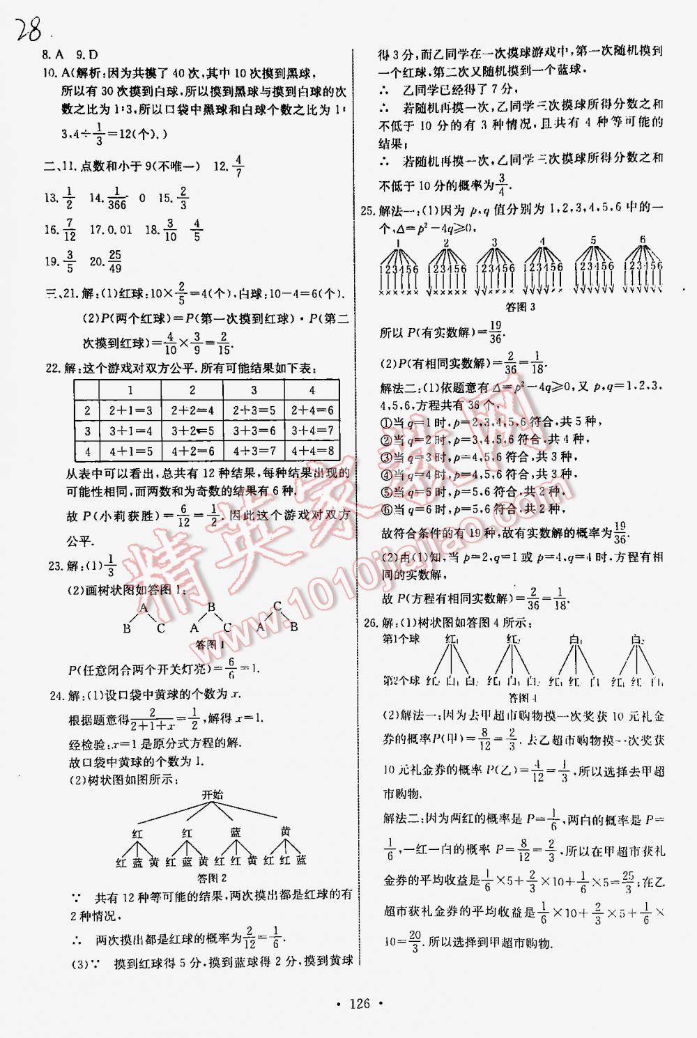 2015年能力培養(yǎng)與測(cè)試九年級(jí)數(shù)學(xué)上冊(cè)人教版 第28頁(yè)