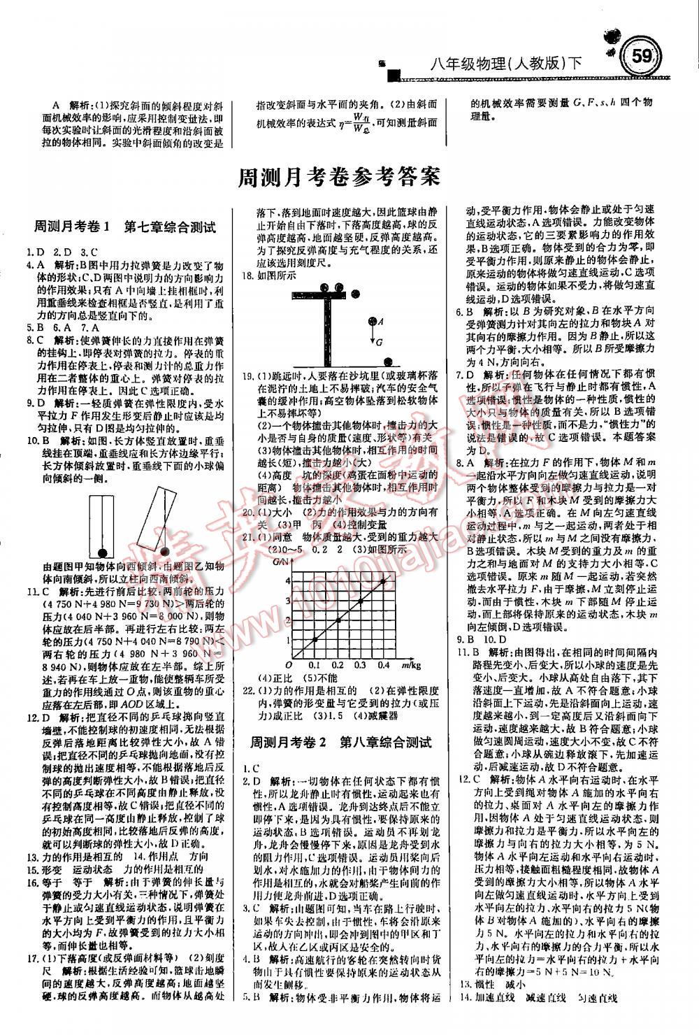 2016年周測月考直通中考周內(nèi)課時練八年級物理下冊人教版 第59頁