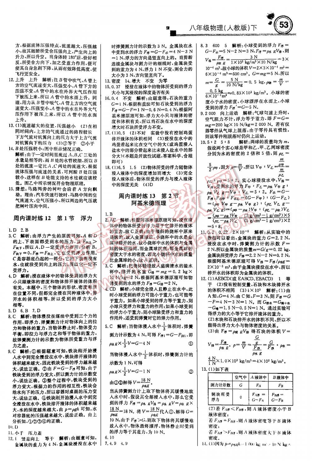 2016年周測(cè)月考直通中考周內(nèi)課時(shí)練八年級(jí)物理下冊(cè)人教版 第53頁(yè)