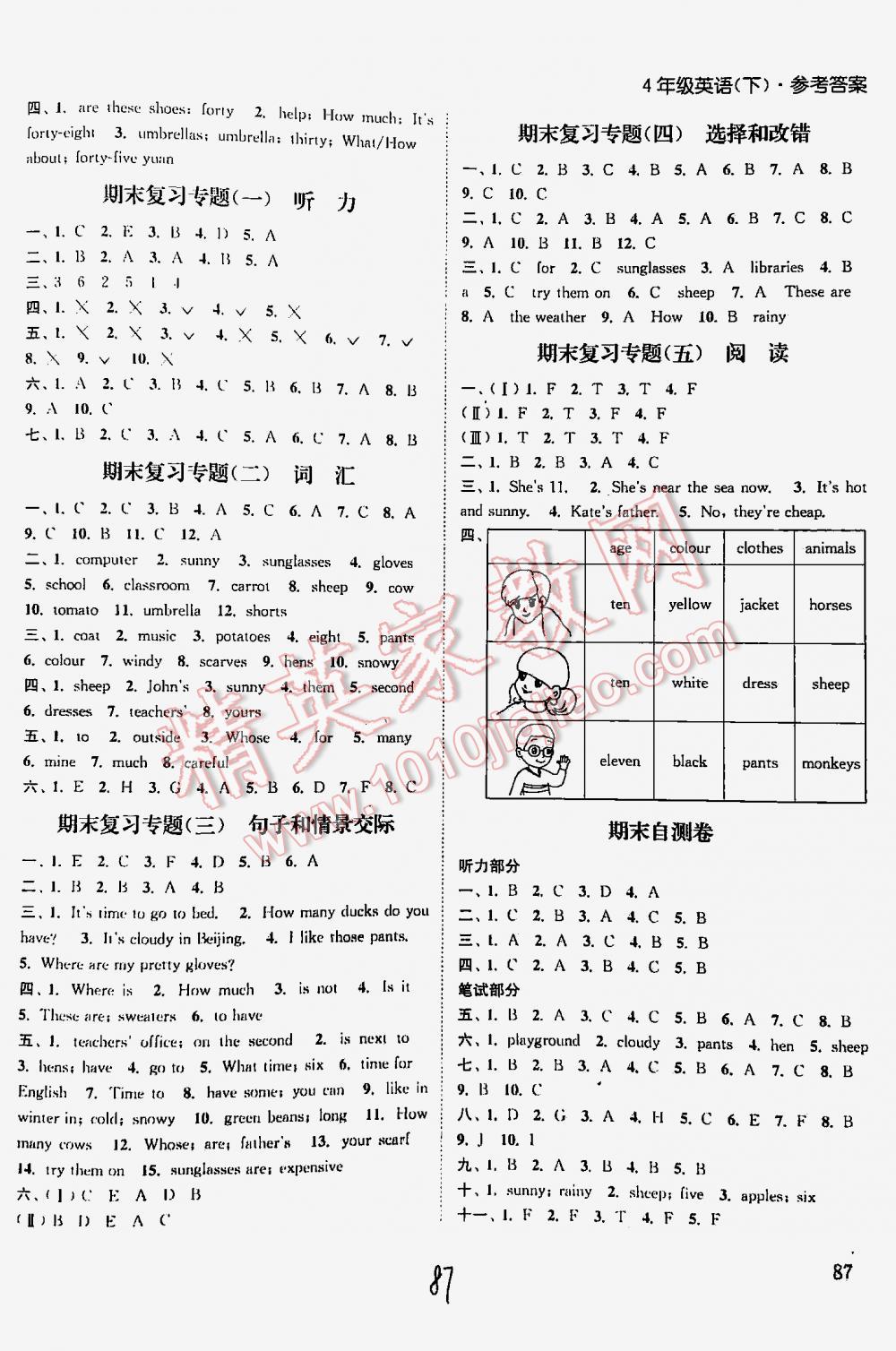 2016年通城学典课时作业本四年级英语下册人教PEP版 第87页