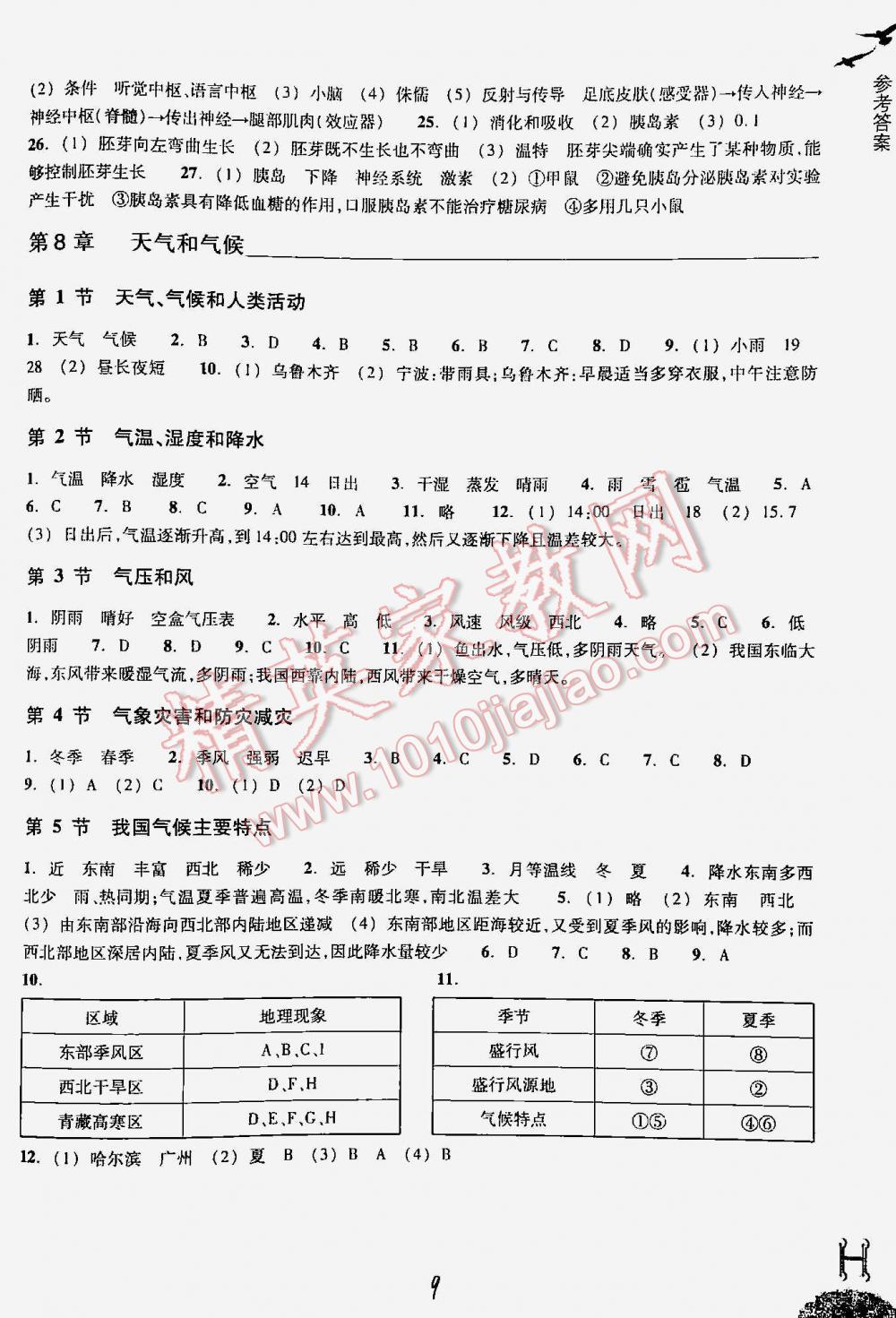 2016年作業(yè)本八年級(jí)科學(xué)下冊(cè)華師大版浙江教育出版社 第9頁(yè)