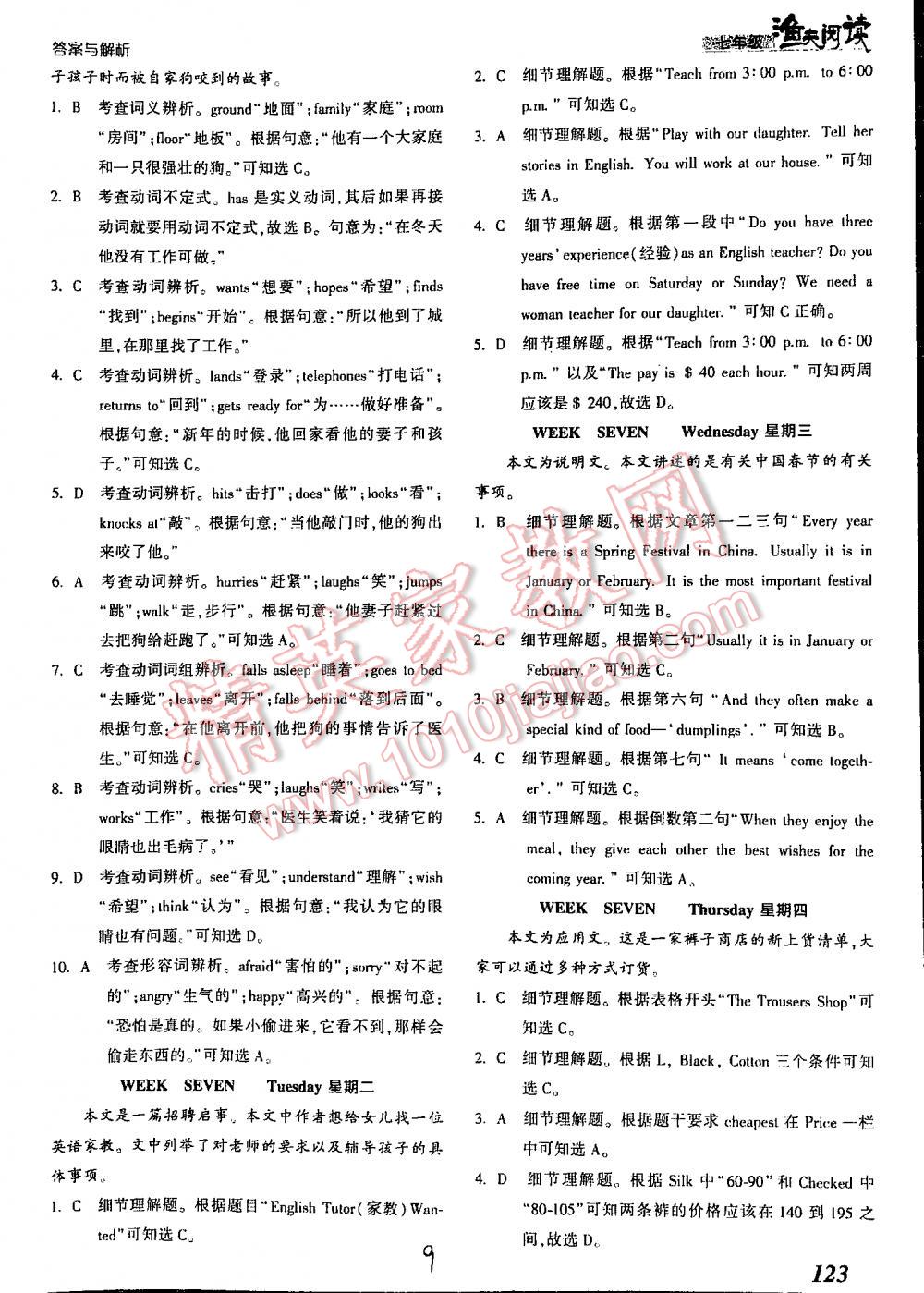 2016年新編漁夫閱讀英語閱讀理解與完形填空七年級(jí) 第9頁