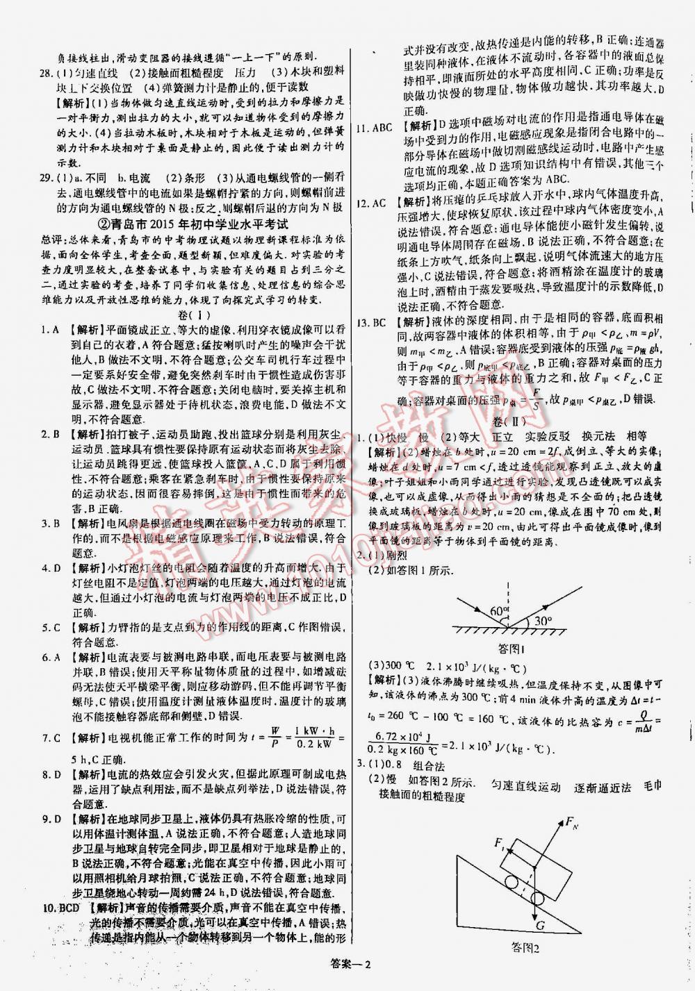 2016年金考卷山東中考45套匯編物理 第2頁