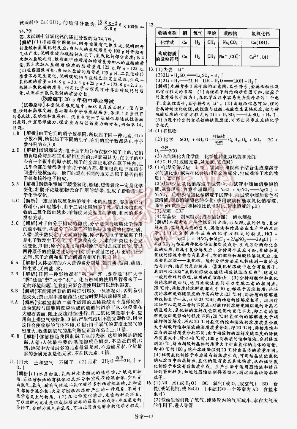 2016年金考卷山东中考45套汇编化学 第17页